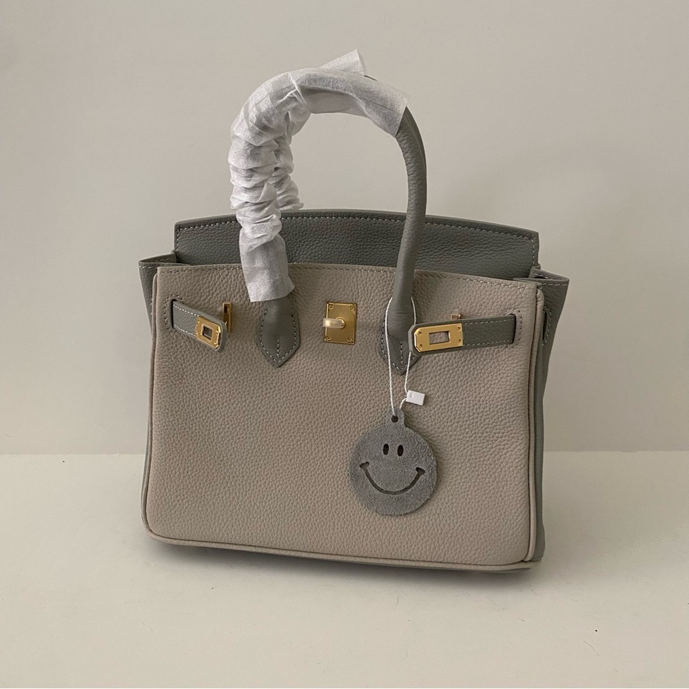 Gray Colorblock Structured 25 BK Leather Bag Lock & Key Satchel Crossbody S2 - Picture 12 of 16